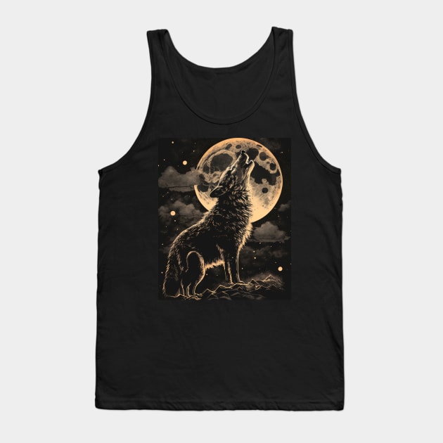 Howling Wolf At The Moon Vintage Wolf For Wolf Lovers Tank Top by RetroZin